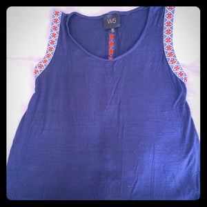 W5 Navy Sleeveless top embroidered detail straps.